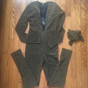 Forever 21 Metallic Plunging Jumpsuit